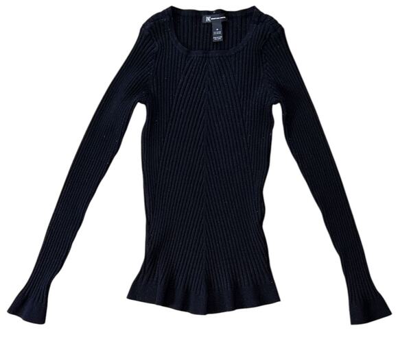 INC International Concepts Tops - INC International Concepts Ribbed Scoop Neck Long-Sleeve Black Top Medium